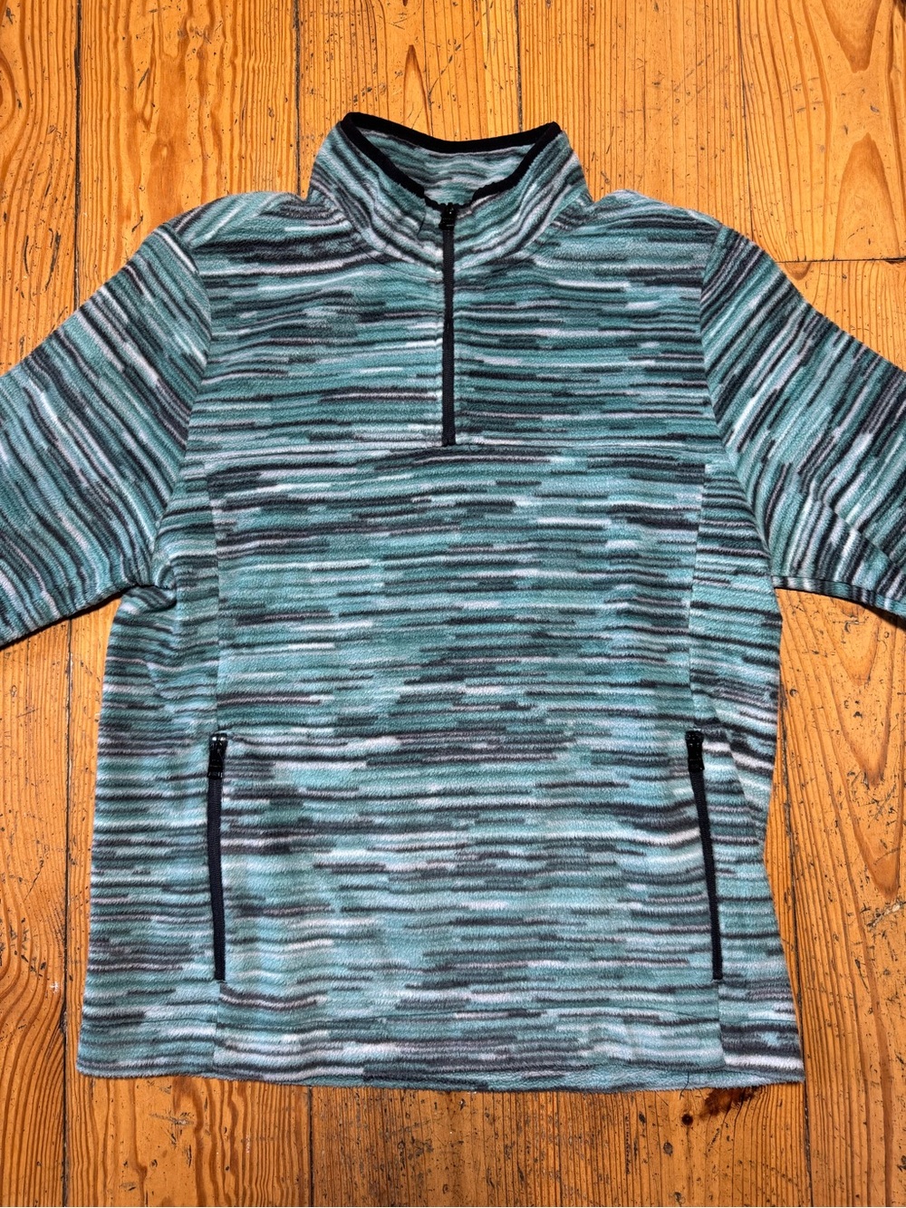 Chubbies Alpine Striped Teal Quarter-Zip Fleece Pullover / Men’s Large